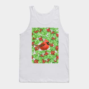 Cardinal and holly berry watercolor pattern Tank Top